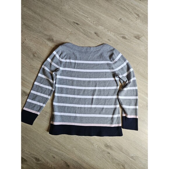 TOMMY HILFIGER Sweater Womens XL Striped Boat Neck Jumper Pullover Cotton Gray - Picture 5 of 6